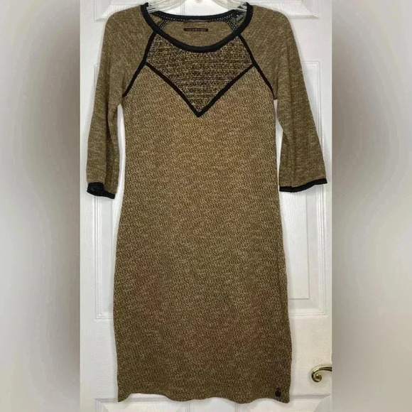 Woman MAISON SCOTCH STAR DE LA SAISON Brown Black Knit 1/2 Sleeve Dress Medium 2 - Picture 1 of 5